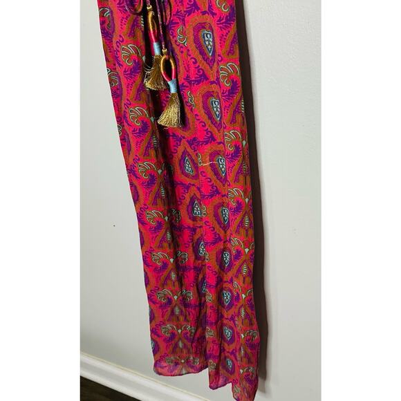 FIGUE Womens Floral Print Pink Cold Shoulder Waist Tie Tassel Maxi Dress Size XS - Picture 6 of 13